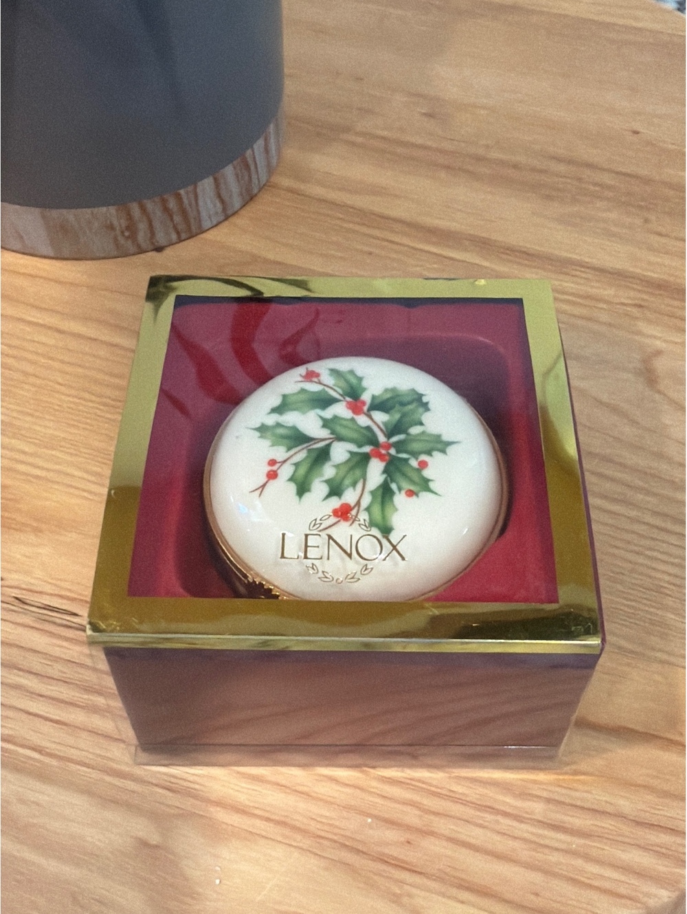 Lenox Holiday Porcelain Trinket Box with Holly Design